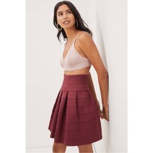 Anthropologie Girls From Savoy Maroon Textured Pleated Mini Skirt